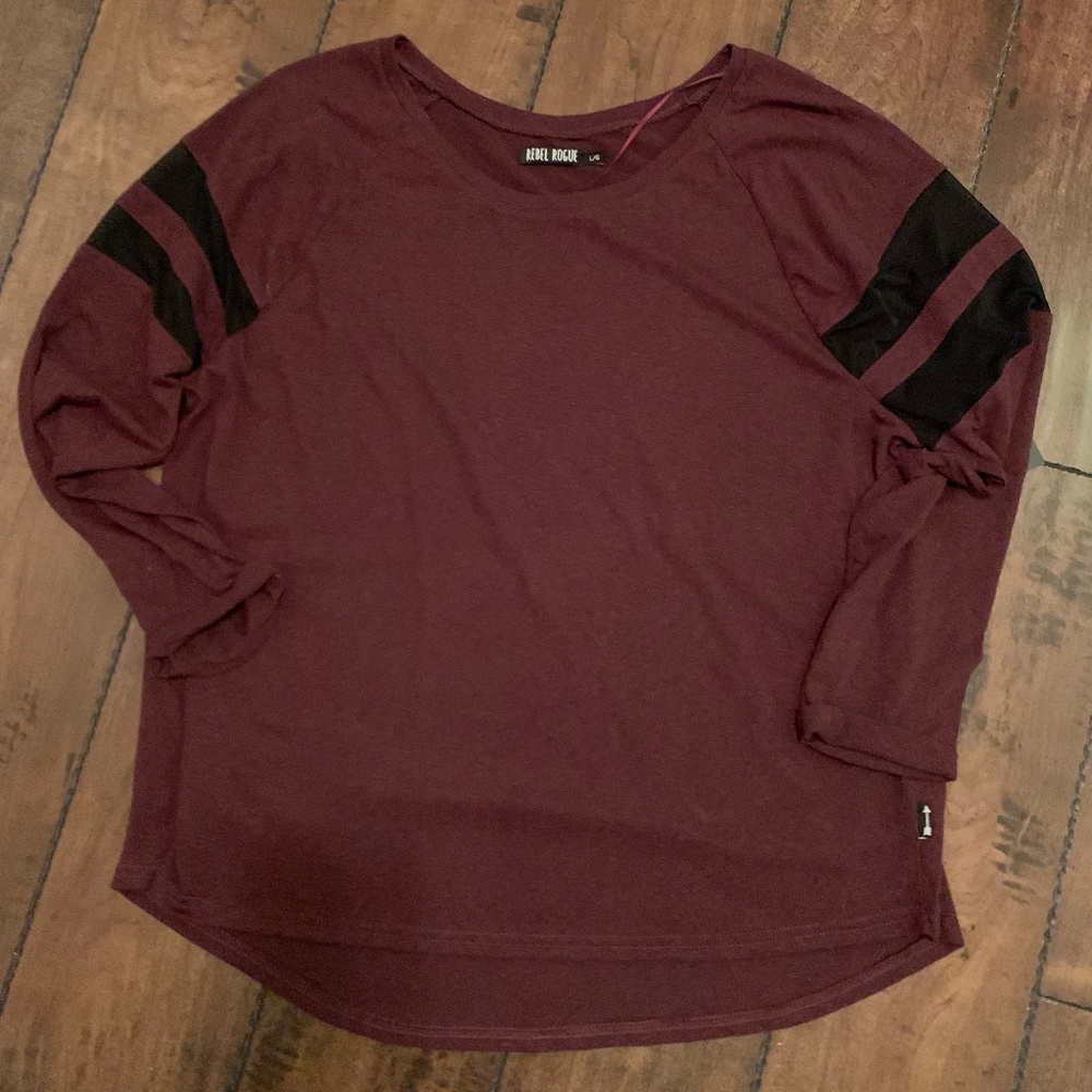 Burgundy Shirt with Mesh Stripe Detailing